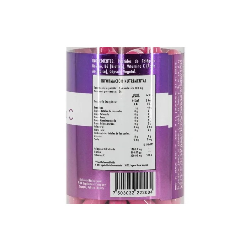 Biotina Colgeno Vitamina C 90 Cpsulas Flow 500mg Premium Sin