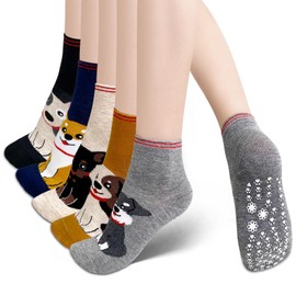 Hellomamma Grip Socks for Women, Non Slip Yoga Animal Socks for Pilates Dance Hospital Ballet Workout Non Skid Cat Socks