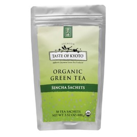 TASTE OF KYOTO Sencha Green Tea Sachets, Bulk Premium, 50 Count