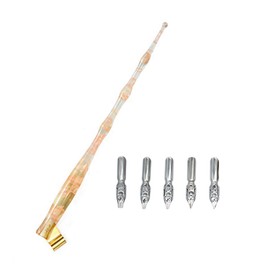 Hillento Resin Calligraphy Nib Pen Point Holder, Oblique English Calligraphy Pen Nib Holder with 5 Flat Nibs, Cherry Pink