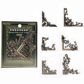 24Pieces Vintage Frame Corner Stickers, Scrapbook Decorative Paper Stickers, Retro Photo Border Stickers for DIY Journal Album Scrapbooking Diary Embellishment (Bronze)