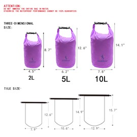 ioutdoor Dry Bag 2L + 5L + 10L Set, Waterproof Small Lightweight Dry Bags for Paddle Board Kayaking, Fishing, Camping, Hiking (Purple)