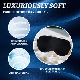 Premium Silk Sleep Mask, Sleep Mask for Side Sleepers, Luxury Eye Mask with Breathable Design, Light Blocking Sleeping Glasses with Adjustable Band, Comfortable for Men / Women (Black)