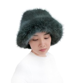 Lina & Lily Women's Winter Bucket Hat Faux Fur Fluffy (Dark Green)