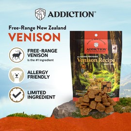 Addiction Meaty Bites - Hypoallergenic Dog Treats - Made in New Zealand - High Meat Content - Gluten and Grain-Free - Soft and Allergy Friendly (Venison, 4 Ounces - 3 Packs)
