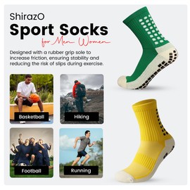 ShirazO Anti-slip Sport Socks for Men Women Athletic Socks Non-slip Rubber Grip for Football, Rugby, Basketball, Running, Hiking Trekking, Yoga Pilates