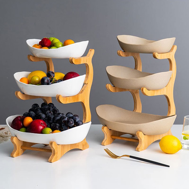 Veloqua 3 Tier Fruit Bowl For Kitchen Counter,Ceramic Fruit Bowl,Large