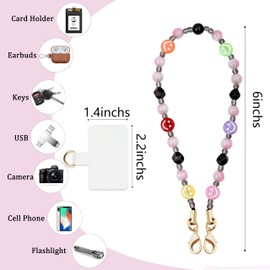 Lostars Beaded Phone Wrist Strap,Detachable Phone Wristlet Strap with Tether Tab,Hands-Free Phone Bracelet Strap (Colorful Smiley Face)