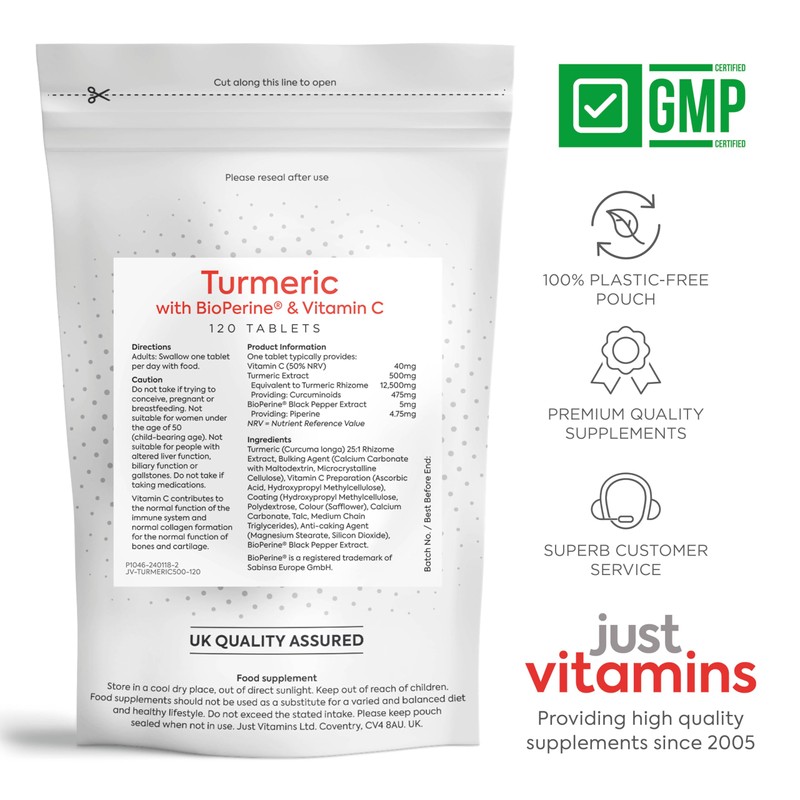 Just Vitamins Just Vitamins High Strength Turmeric 12,500mg with Black