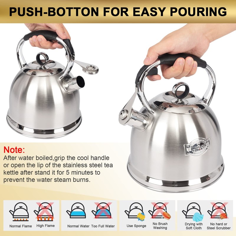 Tea Kettle for Stovetop, Food Grade Stainless Steel Water Kettle,