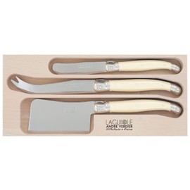 Andre Verdier Laguiole Debutant Cheese Knife Set 3 pce, Stainless Steel/Ivory, AV-3PC-CHEESE-IF, Made in France