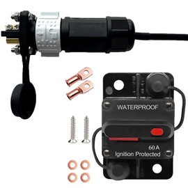 GaiRen Trolling Motor Plug and Circuit Breaker 60Amp Kit, Trolling Motor Connector with Receptacle 12/24/36/48 Volt Marine Boat Power Waterproof IP67 Compatible with 8 AWG wire (White)