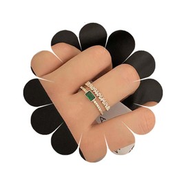 Vintage Square Emerald Ring Emerald Crystal Knuckle Ring Rhinestone Stacking Ring Emerald Gemstone Finger Ring Layered Green Cz Open Ring Gold Adjustable Ring Wedding Band Ring Jewelry for Women