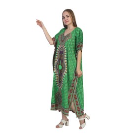 SheKaf - Vestido largo tipo kimono de caftán turco para mujer, traje de baño de playa, Bohemian Green Long L002, Talla única