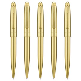 5 PCS Golden Ballpoint Pens with Extra Refills Set, 1mm Medium Point Black Ink, Great Smooth Writing Metal Pen for Business Office Teacher Student Wedding Guest Gift (Gold Trim)