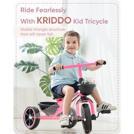 KRIDDO KRIDDO Tricycle for 2-5 Year Olds - Pink Toddler Trike With Gift for 24 Month to 4 Year Old Girls
