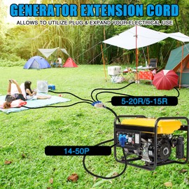 Mootycapa 10FT 14-50P to 4x 5-20R/5-15R RV Generator Adapter, 4 Prong 50A to 4X 15/20A 110V Household Outlet Distribution Adapter, RV Generator Extension Cord with Cord Organizer 10 Gauge ETL Listed