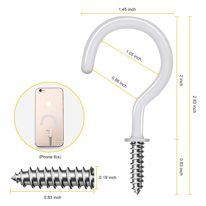 JEGONFRI 30 Pack Ceiling Hooks, 2 Inch Vinyl Coated Screw-in