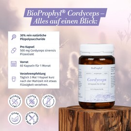 BioProphyl® Cordyceps Extract - 500 mg Cordyceps Sinensis Mushroom Extract CS-4 Strain - 30% Natural Mushroom Polysaccharides with Vitamin C and Selenium - 60 Vegetable Capsules
