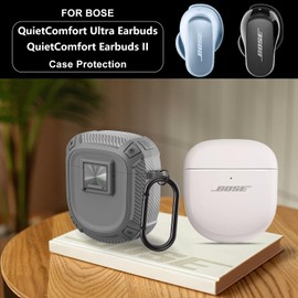 BEWZI Protective Case for Bose QuietComfort Earbuds II/Ultra Earbuds Case Protection with Hook. Safety Lock Button Hardcase for QuietComfort Ultra Case/QuietComfort Earbuds 2 Case Cover (Gray)