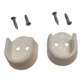 Pack of 2 White Rail End Supports for Oval Wardrobe Rail Poles (with 4 Fixing Screws)