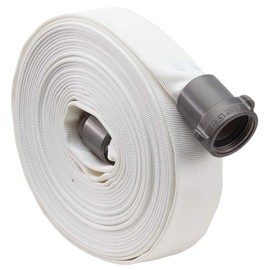 Fire Hose - 1 1/2" x 25' Lay Flat Water Hose - Made in The USA - White Firefighter Hose - NH Couplings