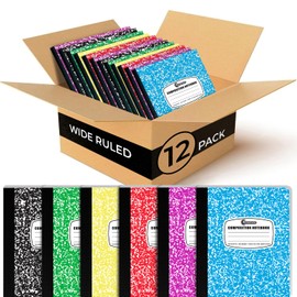 Rosmonde 12 Pack Bulk Composition Notebook Wide Ruled, 200 Pages (100 Sheets), 9-3/4 x 7-1/2", Hard Cover Wide Ruled Notebook Bulk, Assorted Colors Composition Notebook For School, Colors May Repeat