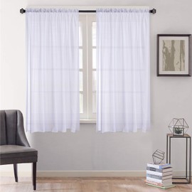Megachest cotton look voile sheer slot top curtain a pair (cotton-look snow white, 56" wideX48 drop)