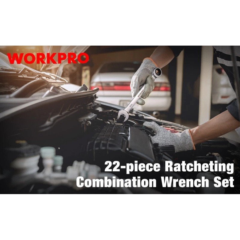 WORKPRO 22-Piece Ratcheting Wrench Set 180-degree flex head 72 Teeth