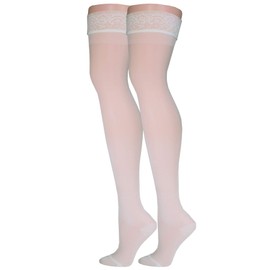 NuVein Sheer Compression Stockings for Women, 15-20 mmHg Support, 20 Denier, Thigh High, Closed Toe, White, X-Large