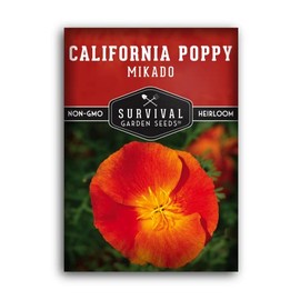 Survival Garden Seeds - Mikado California Poppy Seed for Planting - Packet with Instructions to Plant and Grow Red Poppies in Your Home Vegetable Garden - Non-GMO Heirloom Variety