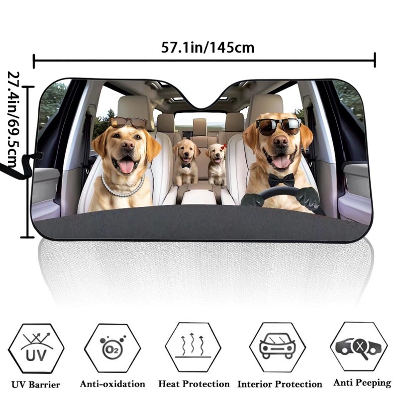 Family Golden Retriever Auto Sun Shade Cover Novelty Window Visor