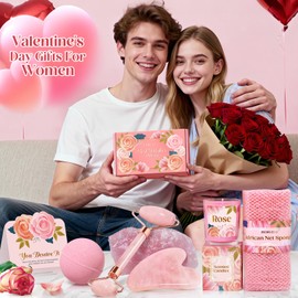 Bofuoos Valentines Day Gifts for Her, Women, Wife, Mom, Teen Girls - Gua Sha & Jade Roller Facial Tools Gifts Set, Self Care Spa & Bath Gift Baskets for Women, Christmas, White Elephant, Birthday Gift