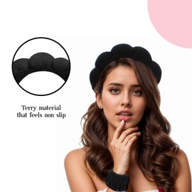 osdak Headbands for Women | Skincare Headband for Washing Face & Makeup headband | Spa Headband & Wristband Set | Face Washing & Skin Care Accessory | Gift for Women & Girls (Black+White, Large)
