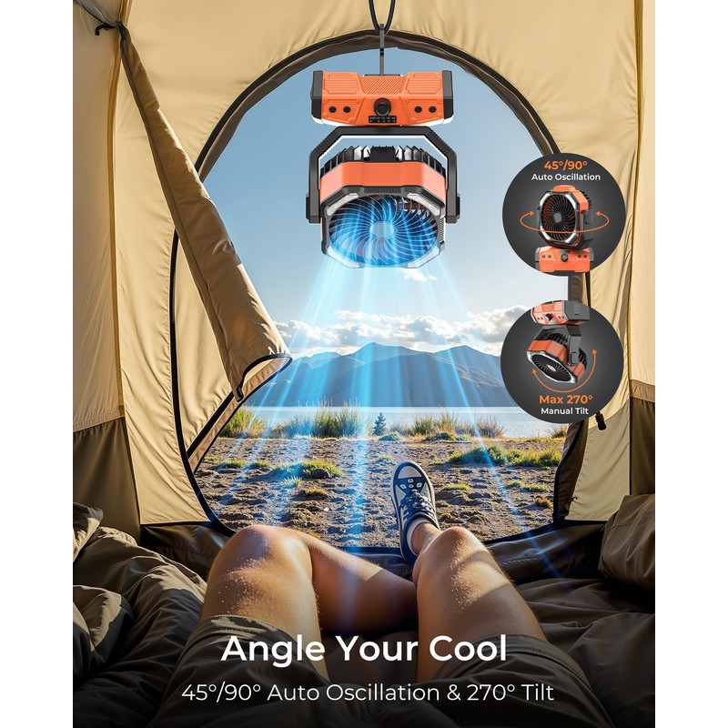 8” Portable Rechargeable Fan, Battery Operated Camping Fan with 27H