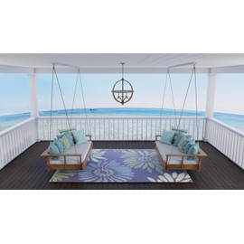 Mad Mats Outdoor Rug, Reversible Plastic Mat for Patio, Porch, Deck, Kitchen & Bath, Daisy, 5' x 8', Blue