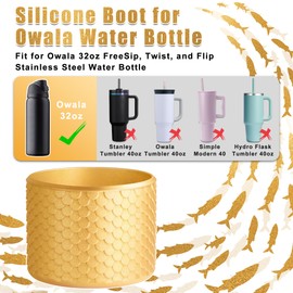 UBEEKOO Silicone Boot for Owala Water Bottle 32 oz, Anti-Slip Protective Sleeve for FreeSip 32 oz, Bottom Bumper Protector for Owala Accessories,Mermaid Gold