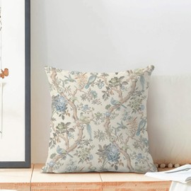 GIOPAMGO Chinoiserie Pillow Covers 20x20 Set of 2, Blue Green Birds Flowers Throw Pillow Covers Linen Vintage Farmhouse Chinoiserie Decor Cushion Case Chinoiserie Home decor for Couch Sofa