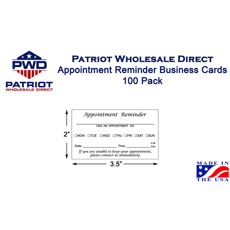 Appointment Reminder Business Cards (3.5x2) - Pack of 100