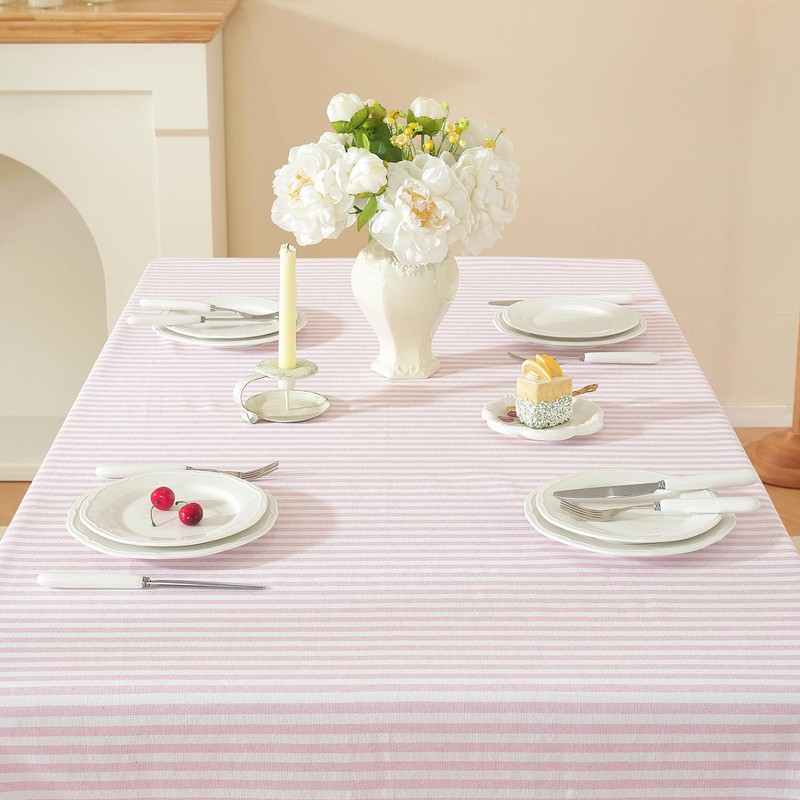 meioro Striped Tassel Table Cloth Square Kitchen Tablecloth, Pink, 90×90cm