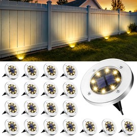 GIGALUMI Solar Ground Lights - No-Drill Fence Lighting Solution, Waterproof Perimeter Lights Compatible with Wood, Metal & Concrete Fences (20 Pack Warm White)