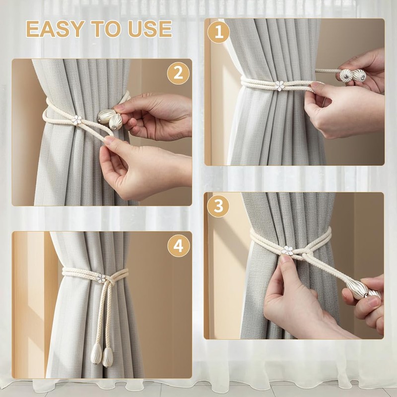 Curtain Tiebacks 4 Pcs Hand-Knitted Curtain Tie Backs Elegant Bohemian
