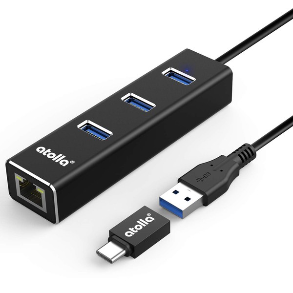 atolla USB Ethernet Adapter, Hub USB Ethernet, 3 USB Ports,