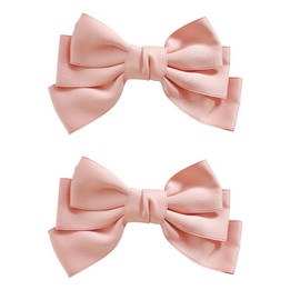 Xeahung 2 Pcs Hair Ribbon Bow Hair Clips Pink Ribbon Bow Clips for Women Bows Ribbon Hairpins Ponytail Barrettes with Bows Metal Clips Barrette Hair Bows for Toddler Girls Teens Adults (Pink)