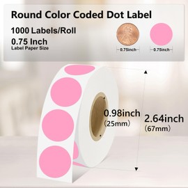 PALAIBEIQI 0.75 Inch Dot Stickers, 1000PCS 3/4" Round Thermal Printable Labels for Instant Organization, Color Coding Files, Tab Pages, Calendar Marking & Junk Journals,Pink