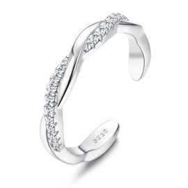 Kakonia 925 Sterling Silver Toe Rings for Women Adjustable 14K White Gold Plated Flower Cz Snake Twist Opal Band Rings Summer Beach Open Toe Rings Foot Jewelry