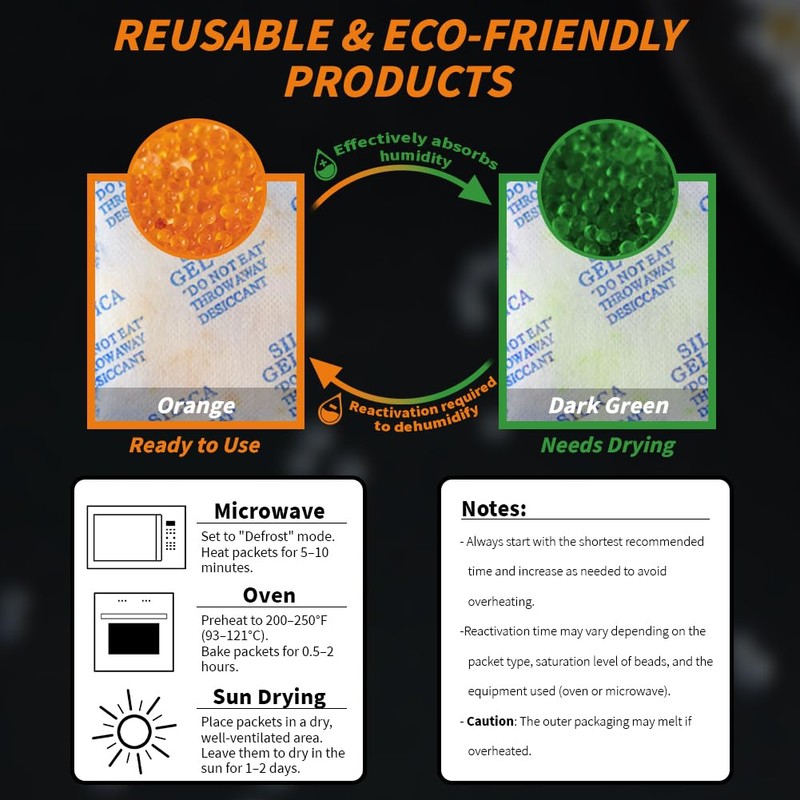 10g x 10 Packs Silica Gel Desiccant Sachets, Reusable Dehumidifiers