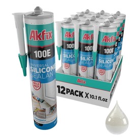 Akfix 100E RTV Clear Silicone Caulk (12x10.1 fl.oz.) - 100% Silicone Sealant Waterproof for Kitchen and Bathroom, Shower, Window and Door | Clear, 12 Pack