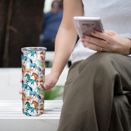 Jizrecly Horse Tumbler with Straw and Lid, 20 oz Stainless Steel Insulated Horse Skinny Tumbler Horse Coffee Travel Mugs Cup Water Bottle Horse Gifts for Women Horse Lovers