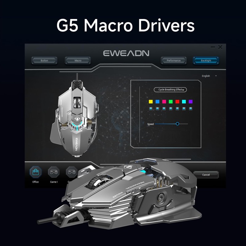 SEUNKWANG EWEADN G5 Wired Gaming Mouse, Ergonomic RGB Computer Mouse,